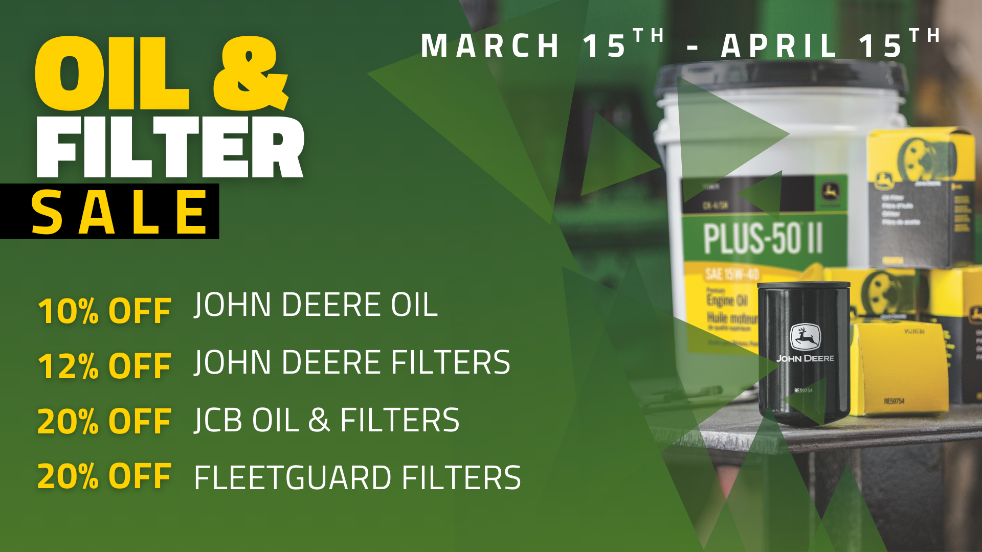 oil and filter sale, john deere oil, john deere filter, jcb oil, jcb filter, fleetguard filters, ag…