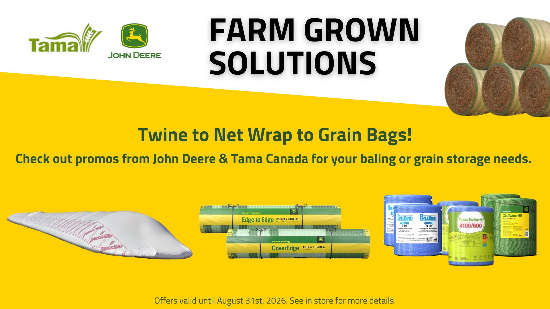 tama canada, net wrap, baler twine, grain bags, grain farm, hay bale, straw bale, square baler, round baler